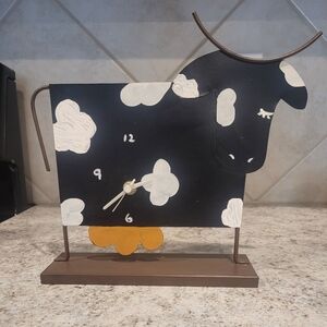 Metal Cow Decor Clock - Black and White